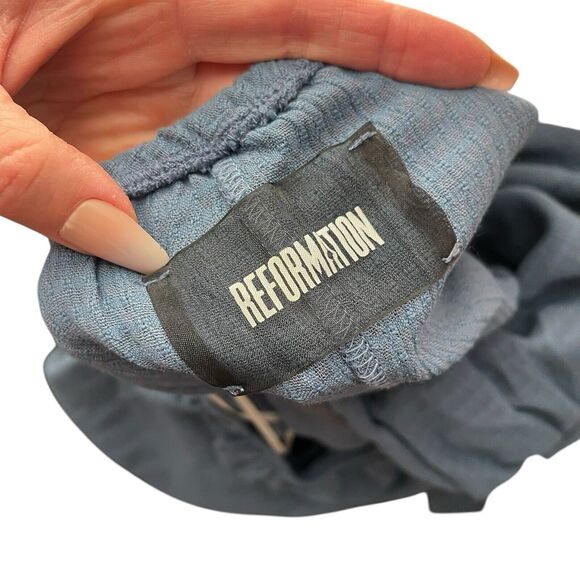 Reformation Womens Small Crop Top Blue Off the Shoulder Flounce Blouse Solid - Picture 2 of 8